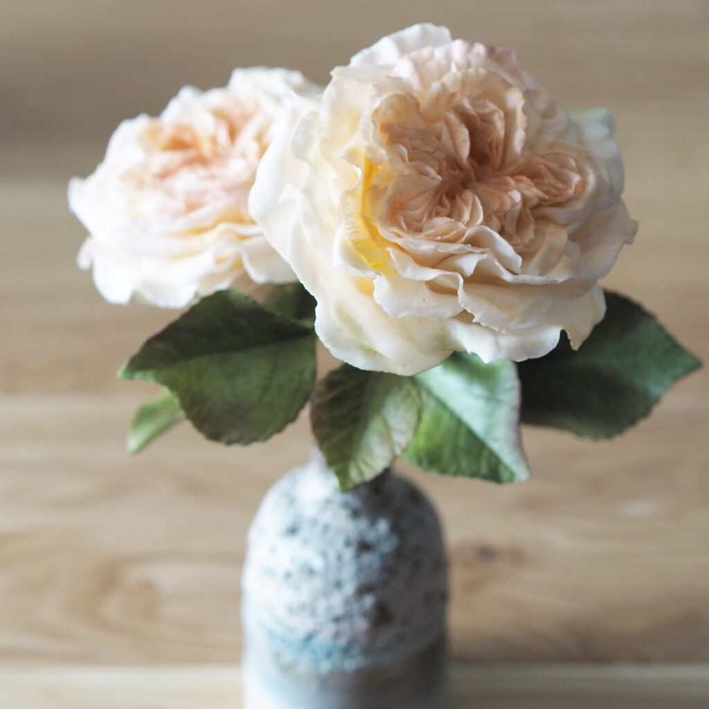 two apricot David Austin rose sugar flowers