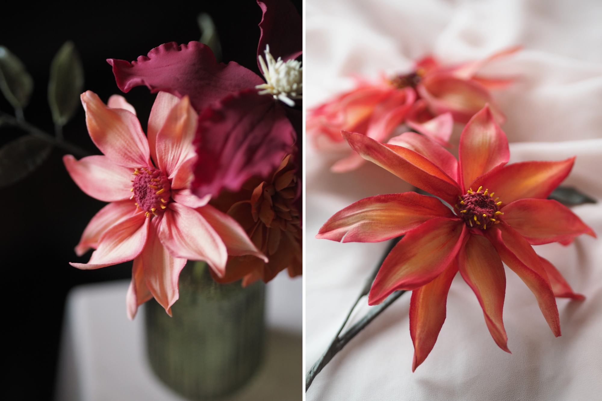 pink and peach dahlia waltzing mathilda sugar flowers
